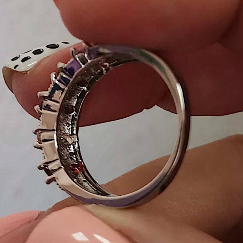 PLATINUM RAINBOW ZIRCON RING PROMISE CZ BAND RING - Picture 8 of 9